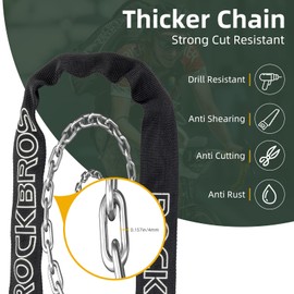 ROCKBROS Bike Chain Lock, Heavy Duty Anti Theft, 3 Ft Long, 5mm Thick Bicycle Lock with Key Set, Cut Proof for Door, Fence