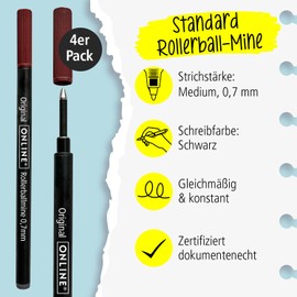 Online Pack of 4 Rollerball Refills Compatible with Faber-Castell, Senator, Schneider | Black with 0.7 mm Line Thickness I Refill for Rollerball Pen I Rollerball Nib According to ISO
