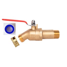 House Mods HMP010 Brass 3/4" MIP Water Heater Drain/Flush Ball valve(Full Port, 2 inch Shank, LF Compliant, 180 Degree Handle, w/Garden Hose Cap and Thread Tape)