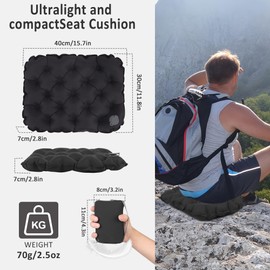Portable Inflatable Airplane Seat Cushion for Travel Office Camping, 3D Air Cell Pressure Relief Foldable Pad (Black)