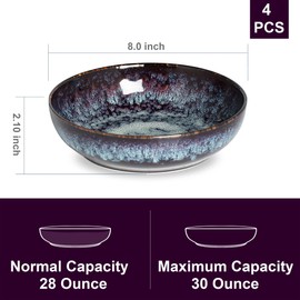 KYBSCZ 30oz Ceramic bowls set of 4-8" serving bowls for Kitchen,Pasta,Salad-Dishwasher & Microwave Safe Perfect for Housewarming, Thanksgiving, Christmas-Speckled Bluish Purple
