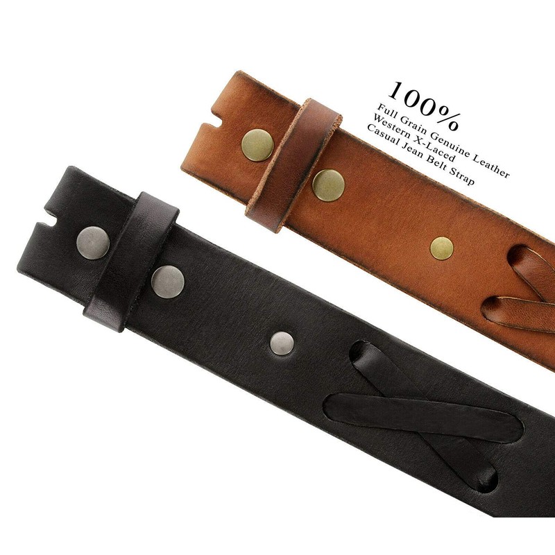 TB105 Western X-Laced Genuine Full Grain Leather Belt Strap with