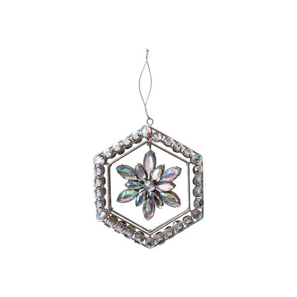 Creative Co-Op Metal and Acrylic Jewel Snowflake Ornament with Hexagon
