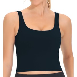 THE GYM PEOPLE Women's Square Neck Longline Sports Bra Workout Removable Padded Yoga Crop Tank Tops Black