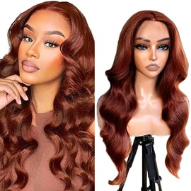 Zeslaerr Body Wave Human Hair Wig #33 Reddish Brown Brazilian Remy Hair Wigs 8A Grade 5x5 Lace Front Wigs Glueless Human Hair Pre Plucked With Baby Hair No Shedding And No Tangles 24 Inch