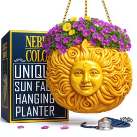 Nebula Colors Fun & Unique Sun Face Hanging Planter Quirky Celestial Decor for Plant Lovers – Indoor Outdoor Flower Basket for Succulents & Small Plants – Decorative Garden Yard Art