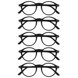 OPULIZE REY Reading Glasses for Women Men, Retro Round Frame with Spring Hinges, Matte Black +2.00 (Pack of 5)