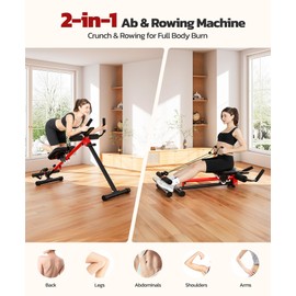 Yoleo 2 in 1 Ab & Rowing Machines for Home, Foldable Ab Workout Equipment, Ab Trainer Machine for Stomach Workout, Ab Crunch Machine with Foam Support,7-Length Adjustable Ab Machine for Home Exercise