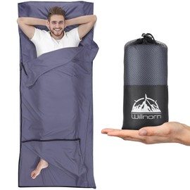 WILLNORN Sleeping Bag Liner with Upgraded Two-Way Zippers - Soft & Lightweight Fleece Sleeping Bag Liner for Adults, 220x95cm - Ideal as Travel Sheet for Camping, Hostels & Summer Trips