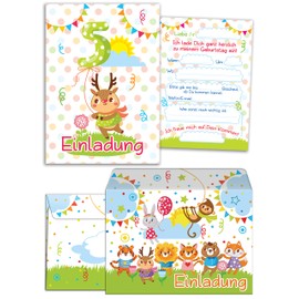 JuNa-Experts 12 Invitations for the 5th Children's birthday party for girls, colourful invitations for birthdays, sweet REH