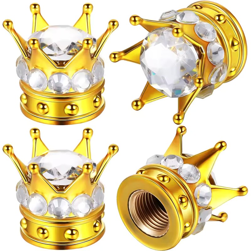 4-Piece Crown Rhinestone Tire Valve Stem Caps