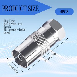 4pcs F Type Connector Coaxial Cable Connectors, Rotatable RF Female for TV Aerial Lead Splitter Adapter, Zinc Alloy Nickel Plated for Cable TV Set-Top Box