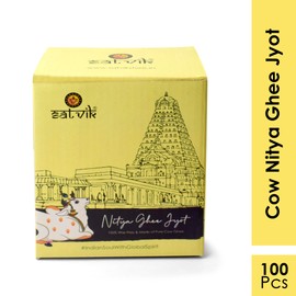Satvik Pure 100 Pcs Cow Ghee Wicks Readymade Cow Ghee Cotton Wicks Diya/Ghee Diya/Puja Batti for Your Daily Pujan Essential (Upto 30 Mins Time)