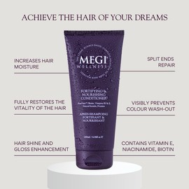 MEGI Wellness Fortifying & Nourishing Conditioner with Natural Keratin. Infused with Caffeine, Biotin, Protein, Vitamins B6 &E, Moisturizing conditioner