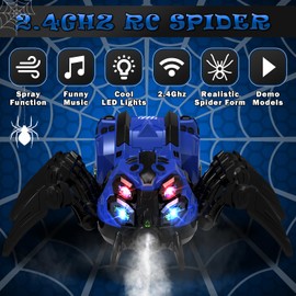 RC Spider Robot Toy with 2.4GHz Remote, Lights, Music & Spray - Realistic Spider Gift for Kids, Perfect for Holidays, Parties & Pranks