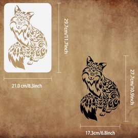 FINGERINSPIRE Fox Stencil 21x29.7cm Reusable Mandala Fox Painting Template DIY Craft Sitting Fox Drawing Stencil Animal Theme Stencil for Painting on Wood, Floor, Wall and Furniture