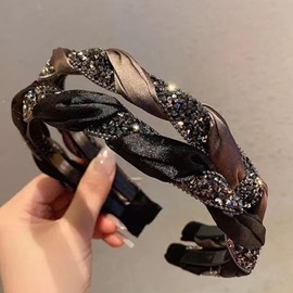 2pcs Hair Bands Glitter Hair Hoops Headbands Fashion Head Bands for Women Men Girls Handmade Non slip Hairbands Sparkly Hair Accessories