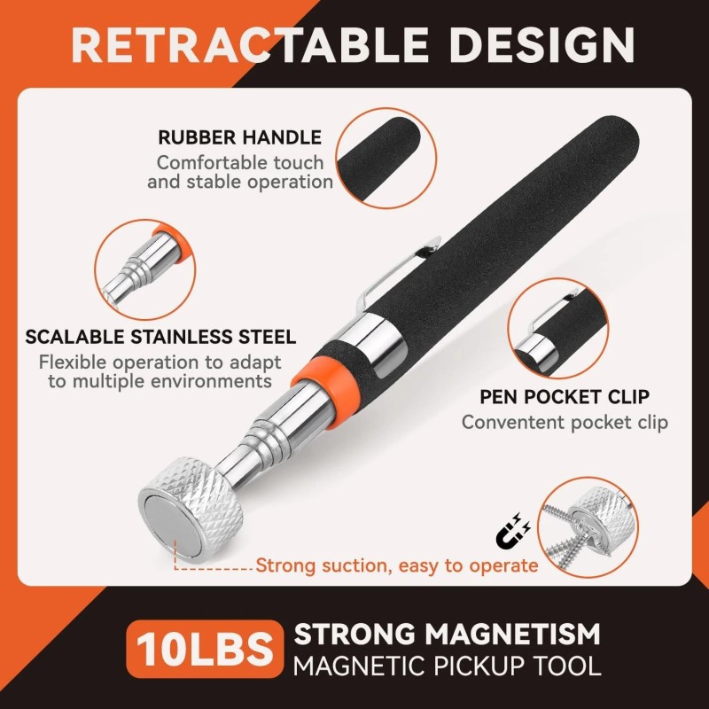 LOZAGU 4 Pack Telescoping Magnet Pick-up Tool Set with Magnetic