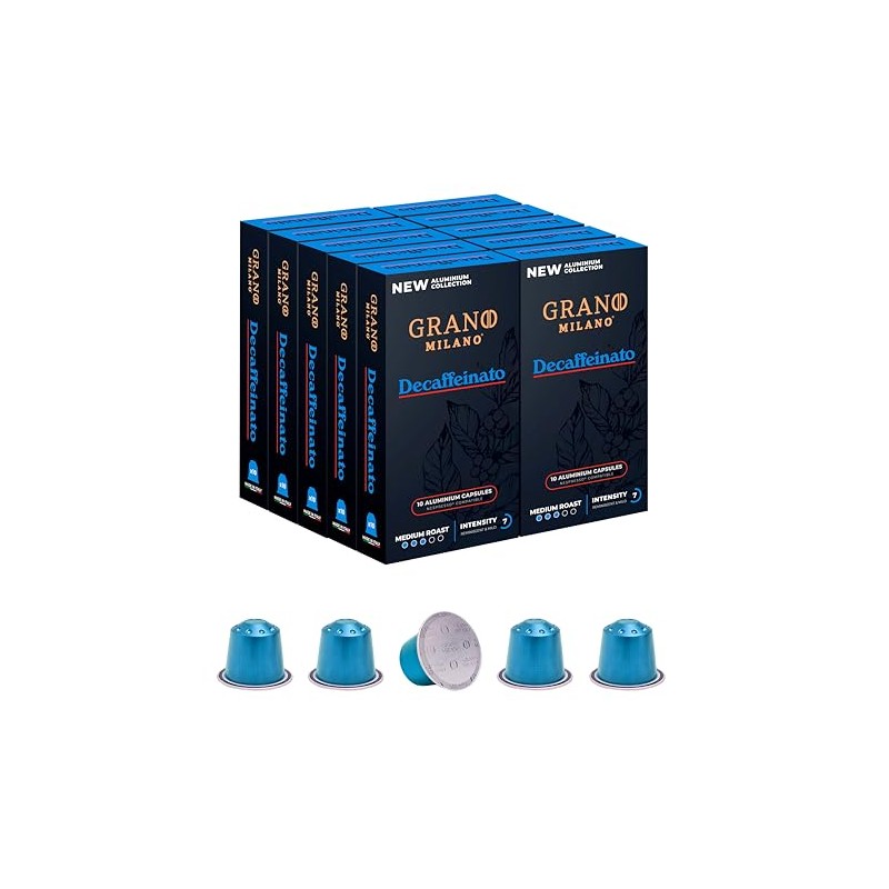 Grano Milano Decaffeinato - 100 Aluminium Coffee Pods Compatible with