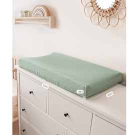 Konssy 2 Pack Muslin Changing Pad Covers for Boys, Ultra Soft & Breathable Cotton Baby Diaper Changing Table Covers, Neutral Nursery Diaper Changing Pad Sheets (Green, Green Leaves)