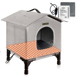 Heated Cat House for Indoor Cats in Winter, Waterproof, Fully Insulated Shelter for Stray and Feral Cats, Great for Cat Houses for Outdoor Cat and Cat Beds for Indoor Cats (Grey-Heat, Medium)