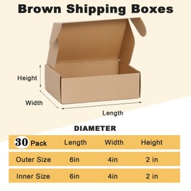 Small Shipping Boxes, 6x4x2 Inch 30 Pack Cardboard Boxes, Brown Mailer Boxes for Packaging Small Business