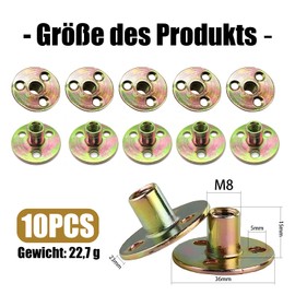 10er-Satz M8-Muttern, T-Flansch-Muttern, Einschraubmuttern, Rundfuß, Einpressmuttern zur Befestigung, Verbindungsmöbel (M8)