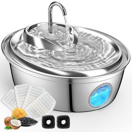 ORSDA Cat Water Fountain Stainless Steel, Cat Fountains for Drinking, 67oz/2L Automatic Pet Fountain Water Dispenser with Water Level Window for Cats and Small Dogs- 4Pcs Filters (D36-F)
