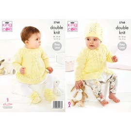 King Cole Baby DK Double Knit Knitting Pattern Cardigan Angel Top Bootees & Hat (5768)