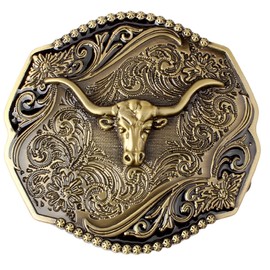 Bull Belt Buckle for Men, Longhorn Bull Belt Buckle, Bull Filigree Belt Buckle, Punk Bull Head Belt Buckle, Western Cowboy Belt Buckle, Best Man Belt Buckle, Wedding Belt Buckle (Bronze)