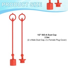 PATIKIL 1/2" ISO-A Hydraulic Coupler Male Dust Cap and Female Plug Cover, Set of 2 Rubber Quick Disconnects Port Plug Cover Fittings Red Cap with Retention Ring
