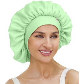 ATNKE Silk Bonnet for Sleeping Women Soft Double Layer Satin Lined Silk Hair Wrap Night Sleep Cap with Elastic Band for Long Jumbo Curly Braids Natural Hair/Matcha Green