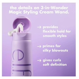 E.l.f. Hair 3-in-Wonder Magic Styling Cream, 148ml. Sujeción Flexible, Alisa para Brushing, Define Rizos, Crema Wand, 3 en 1 (paquete de 1)