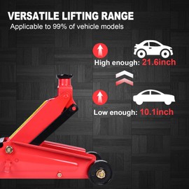 3 Ton Low Profile Hydraulic Floor Jack – Heavy Duty Steel Car Jack with Single Piston Pump, 10" to 21.6" Lift Range for SUV