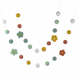 Matthew and Mae Handmade Felt Daisy Flower Garland- 1" Balls, 1 7/8" Daisies- 100% Wool- Spring Mantle Banner, Summer Shelf, Easter Home Decor Gift (Earth Tones)