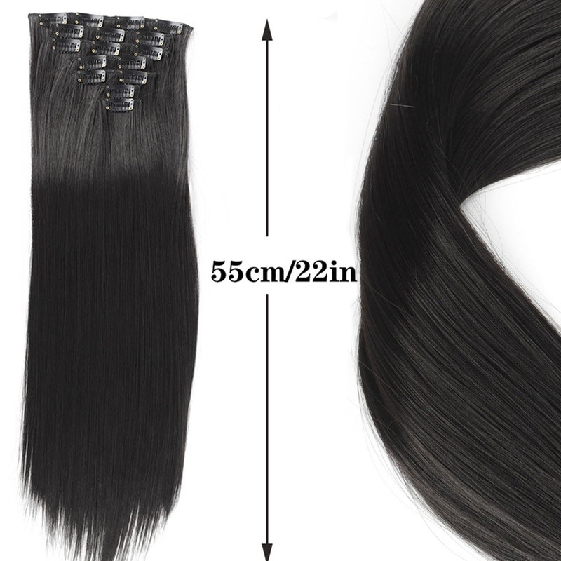 MUNSKT 7 Pcs 22 Inch Natural Black Clip in Hair