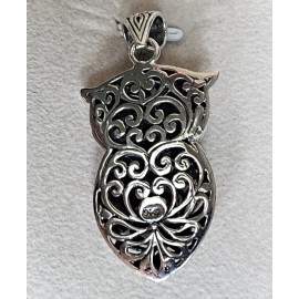 Bali Legacy Awesome Bali Legacy Owl Pendant in Solid 925 Sterling Silver, 2 Inches 11 grams