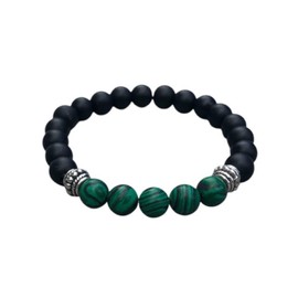 Men's Bracelet | 8 Sizes | Malachite and Lava Bead Gemstone Mala Bracelet | 8mm Beads | Protection, Wealth, Abundance, Prosperity, & Good Luck Bracelet | Crystal Bracelet for Both Mens & Womens Jewellery. (6 inches - 15.25 cm wrist)