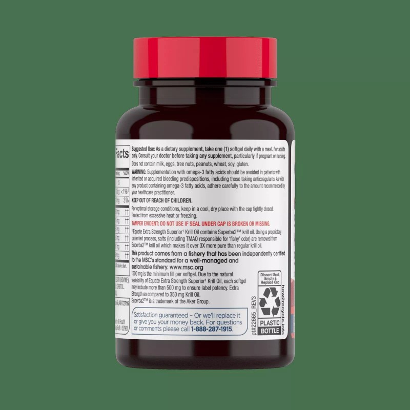 Equate Extra Strength Krill Oil Dietary Supplement, 500 mg, 45
