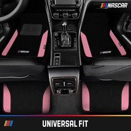Alfombrillas para Piso de Auto NASCAR, Diseño de Alfombra y Cuero Rosa, Alfombrillas de Auto de Ajuste Universal para Todo Clima con Almohadilla de Talón Incorporada y Respaldo Antideslizante