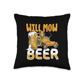 Lawn Care Landscaper Lawn Ranger Dad Outfit Motifs Will Mow for Beer-Lawn Ranger Throw Pillow, 16x16, Multicolor