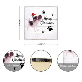 Merry Christmas with Red Hat Japanese Chin Dog Wooden Sign Plaque Dogs Lovers Farmhouse Hanging Wall Signs Decoration For Bedroom Living Room Shelf Kitchen Home Housewarming Gift 14x14in