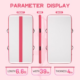 FEATH-R-LITE 6.6ft Inflatable Gymnastics Tumble Track Tumbling Mat 4in Thick Air Floor Tumble Track with Electric Pump for Cheer Leading/Gymnastics/Beach/Gym/Home(Pink)