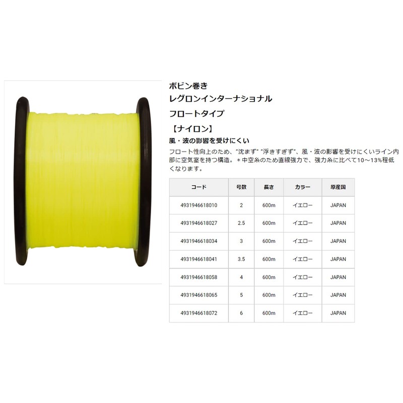 レグロン(Raiglon) インターナショナル フロートタイプ (International Float Type) 600m イエロー 6号