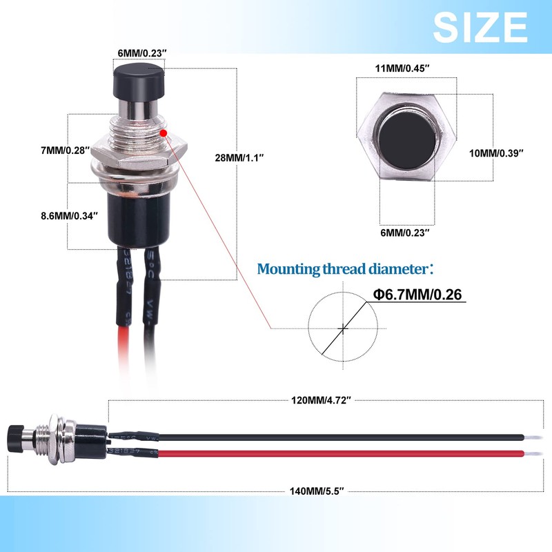 Twidec/10PCS 3V-6V-12V-24V-250V Momentary Push Button Switch 2 Pins ON/Off SPST