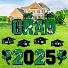 16 PCS Graduation Yard Signs, Green Graduation Yard Signs Class Of 2025, Large Congrats Grad 2025 Grad Signs with Stakes For 2025 Graduation Party Decorations, Beautifull And Easy To Install