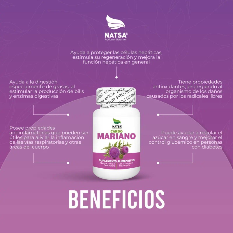 Cardo Mariano 100 Cápsulas Silimarina Potentes Propiedades Hepatoprotectoras Desintoxica Regenera
