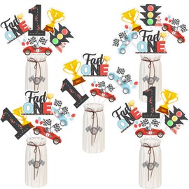 Fast One Birthday Decorations for Boys - 24pcs Race Car Centerpieces Sticks, Race Car Themed 1st Birthday Party Decorations, Vintage Fast One Retro Racing Car Birthday Table Centerpieces