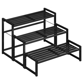 Ekisemio 3-Tier Plant Stand Indoor Outdoor, Heavy Duty Stackable Plant Shelf - Tall Waterproof Flower Pot Holder Rack for Garden, Patio, Balcony, Porch - Black