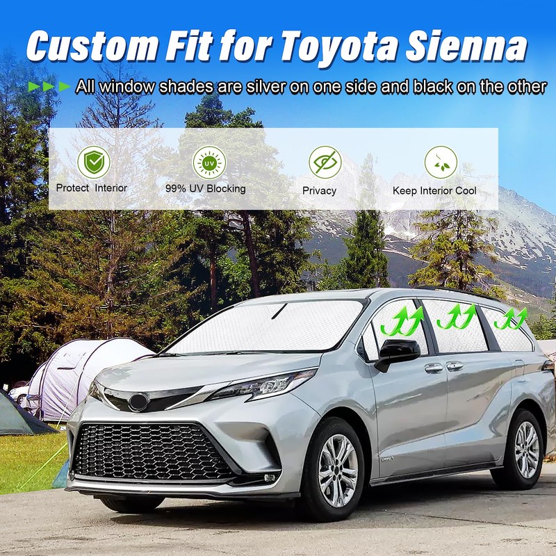 KMF 8pcs Thicken Full Sun Shades for Toyota Sienna 2021-2025